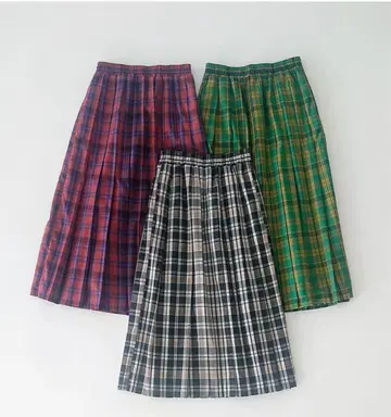 [새상품] SamansaMos 2가지 패턴 모듬 체크 무늬 플리츠 스커트