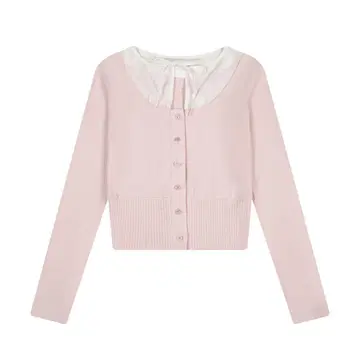 Notyourrose 핑크 버튼 크롭 니트