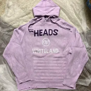 HEADS WHITELAND 후드 부착 니트 후드티 핑크 퍼플