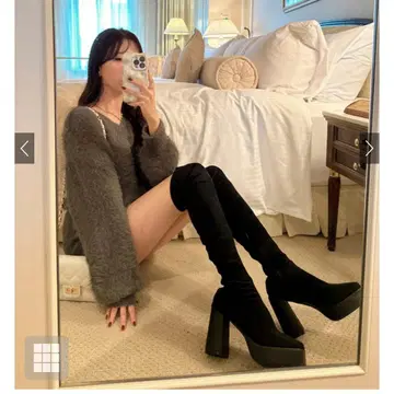 GRL 통굽 스퀘어토 스트레치 니하이 부츠