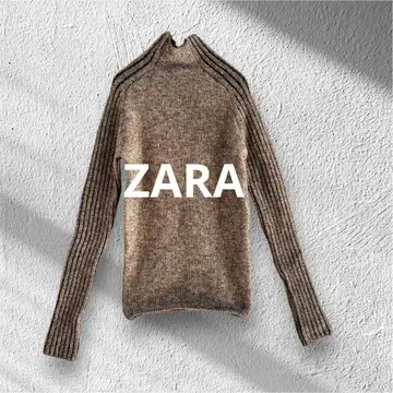[ ZARA ] 자라 여성용 긴팔 니트 브라운 사이드 라인 하이넥 S