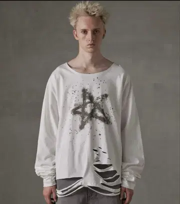 GRANCY 큐빅 디자인 그래픽 데미지 롱 T M 사이즈