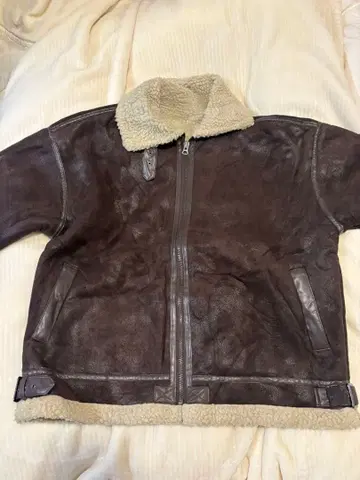 브라운 무스탕 코트 지퍼 포함