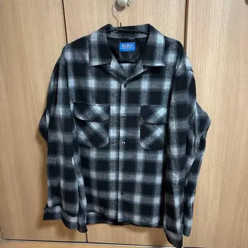 백 넘버 울 믹스 오픈 카라 셔츠 블랙 옴브레