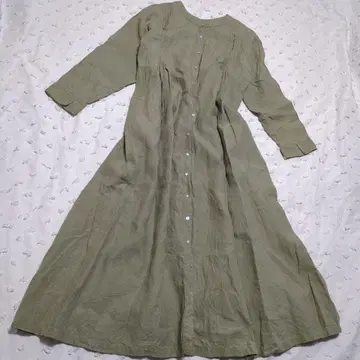 08마브 린넨 전후 2웨이 롱 원피스 핀턱 린넨 100% 카키 F