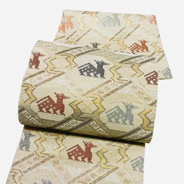 A 새상품급 육통 무늬 후쿠로 오비 아리스가와 문양 금실 순수 실크 포멀