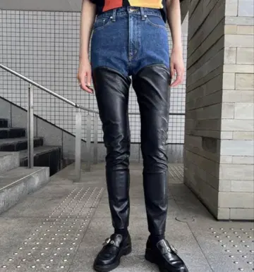 JOHNLAWRENCESULLIVAN 데님 가죽 하이웨스트 팬츠