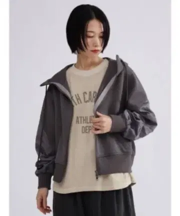 LASUD 개더 슬리브 집업 후드티