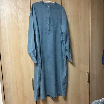 코듀로이 긴팔 셔츠 원피스 파랑