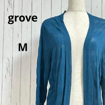그로브 긴팔 니트 가디건 롱 얇은 소재 버튼리스 겉옷 M 블루 계열