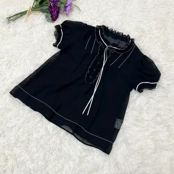 ROSE L'EST 블라우스 프릴 리본 비침 걸리시 페미닌