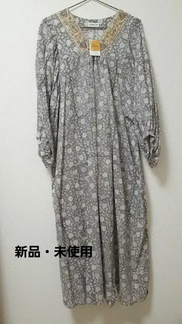 포키프시 인도 블록 프린트 꽃무늬 벌룬 슬리브 원피스