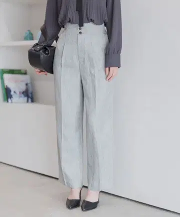 Andemiu 하이웨스트 버튼 슬랙스