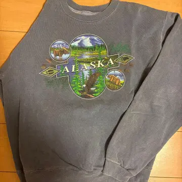 애니멀 맨투맨 M 사이즈 블루 크롭 기장