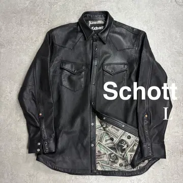 컨디션 최상 Schott 110주년 가죽 웨스턴 셔츠 L 양가죽