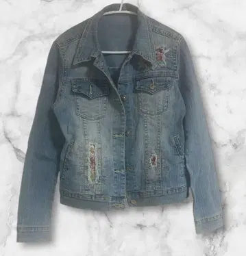 자수 데님 자켓 라이트 블루 G 자켓 꽃무늬 캐주얼 프리 사이즈