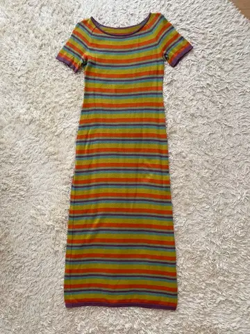 y2k 멀티 컬러 스트라이프 니트 원피스