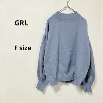 GRL 그레일 하이넥 볼륨 슬리브 캐시미어 터치 니트 F 블루