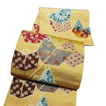 A 고급 후쿠로 오비 츠즈레 전통 패턴 골드 금실 금 통 당조 새상품급