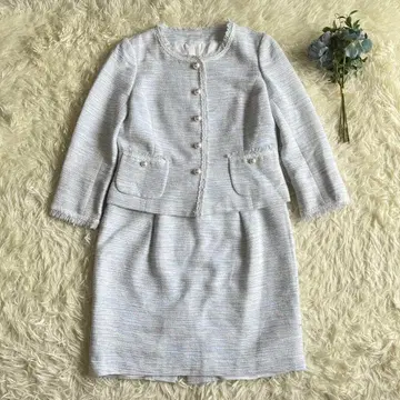 ANAYI 포멀 셋업 트위드 펄 버튼 블루