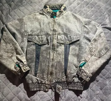 그레이 데님 자켓 터콰이즈 안감 짧은 기장 가죽