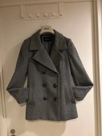 INDIVI 38호 캐시미어 20% 그레이 울 더블 브레스트 피 코트