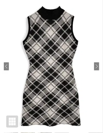 체크 무늬 슬리브리스 니트 타이트 미니 원피스
