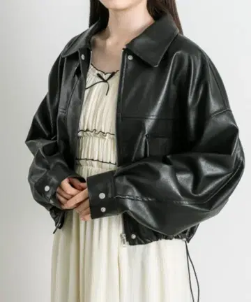 OLIVE des OLIVE 2웨이 칼라 숏 블루종 가죽 자켓