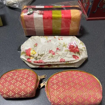 꽃무늬 파우치 세트 핑크 화이트