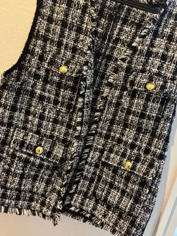 트위드 프린지 베스트