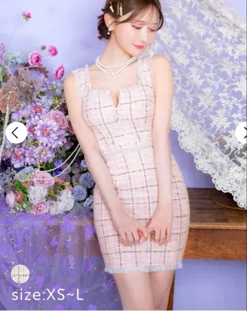 핑크 계열 체크 타이트 드레스