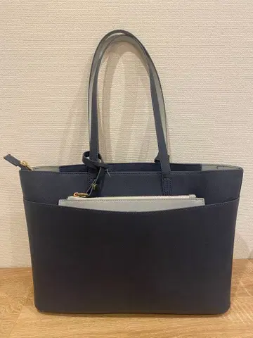 ELFUR 토트백 A4 파우치 포함 출퇴근용 백 네이비