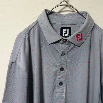풋조이 핑크 도트 무늬 골프 반팔 피케 셔츠 그레이 남성용 XL 사이즈
