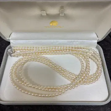 담수 진주 3연 목걸이 다이마루 보증서 포함