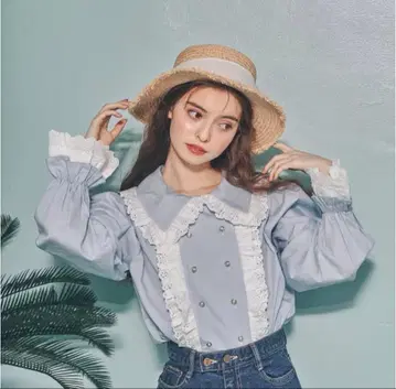 트리트유어셀프 marine stripe frill blouse