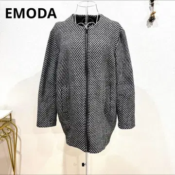 EMODA 노카라 코트 헤링본 무늬 집업 코트 루즈핏 빅