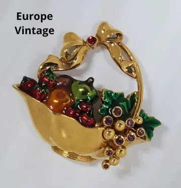 빈티지 후르츠 바스켓 에나멜 비쥬 브로치 주얼리