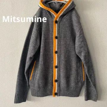 Mitsumine 후드 부착 그레이 오렌지 가디건 울 혼방 L 사이즈