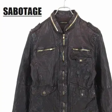 SABOTAGE 가죽 자켓 주름 가공 양가죽 46 다크 브라운