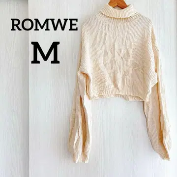 1점 한정 ROMWE [ M ] 크림색 크롭 스웨터 상의