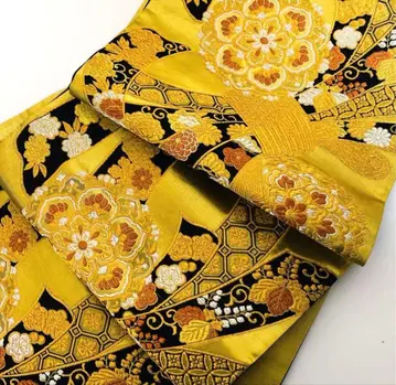 꽃무늬 후쿠로 오비 순수 실크 중고품