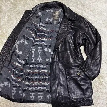 ALL STATELAND 가죽 코트 양가죽 램 가죽 울 기하학 패턴