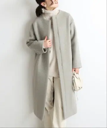 IENA 램스울 노카라 롱 코트