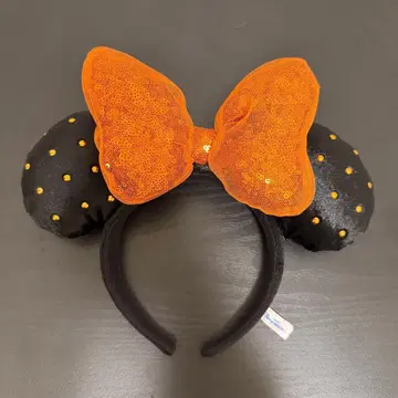 미키 귀 머리띠 오렌지 리본