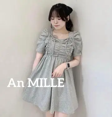 안미르 개더 리본 티셔츠 원피스 반팔