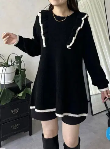 미사용 택 포함 prose verse 바이컬러 프릴 페플럼 니트 긴팔