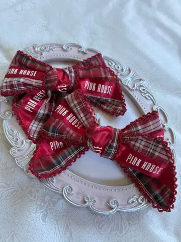 핑크하우스 [미사용] 로고 리본 헤어 클립 세트