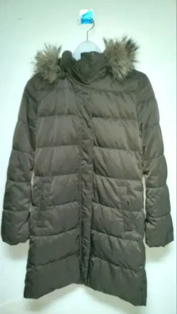 올드 UNIQLO Y2K 브라운 다운 롱 코트 후드 부착 새상품급