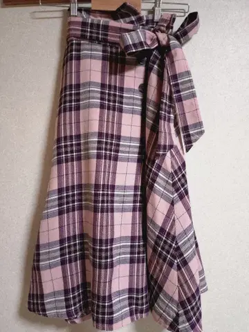 misch masch 체크 무늬 플레어 스커트 핑크