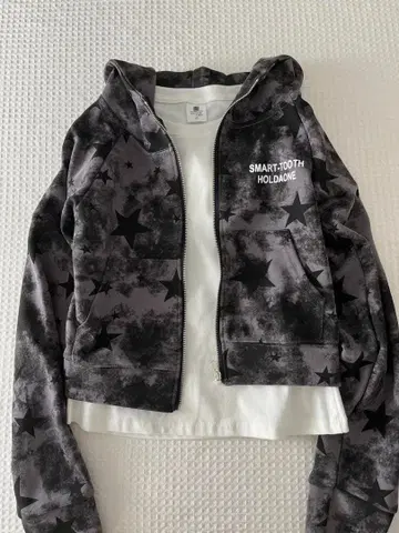 M 사이즈 Y2K 별 패턴 지퍼 후드티 시크 스타일 d.i.a풍 스트릿